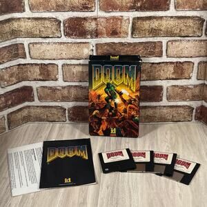1993 Doom V1.2 Red Label CIB Rare IBM PC Game Big Box 3.5 Floppy With Manual
